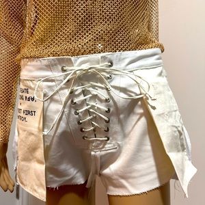 Unravel Project White lace up denim shorts size 28